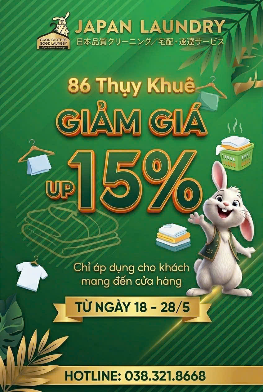 SALE UP TO 15%  
Giảm 15% khi khách hàng mang qua cửa hàng 86 Thuỵ Khuê .